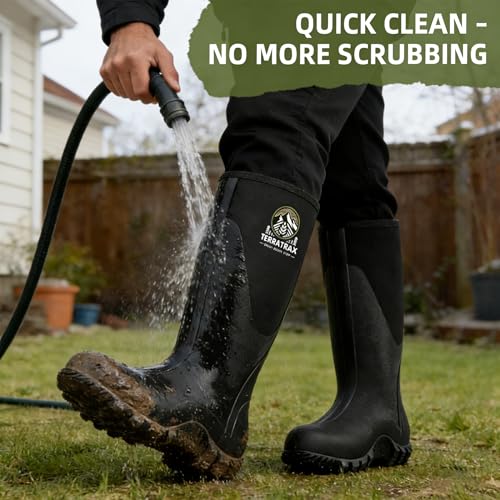 Men's Waterproof Rubber Muck Boots 6mm Neoprene - Black, TerraTrax