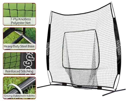 BLACK 7x7FT Baseball Net for Batting Hitting Pitching Training - Pop-up Frame