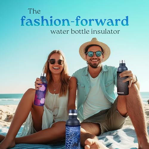 Large Neoprene Water Bottle Sleeve for 24-30 Oz - Monet Design, Washable & Insulated