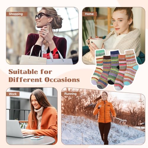 Justay Wool Socks for Women - Soft Warm Winter Gift Pack, One Size Beige Blue Orange Brown Green