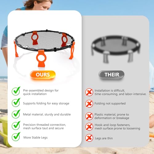 Orange Foldable Metal Roundnet Game Set for Outdoors - Pre-Assembled, Stable