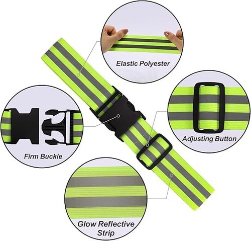 Little World Reflective Belt, Reflective Running Gear Elastic Reflective Sash (10, Green, Orange)