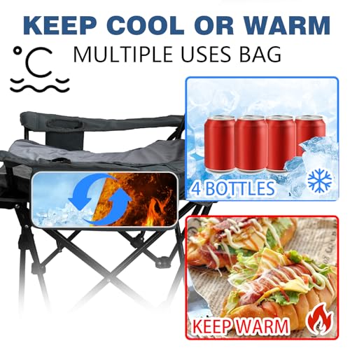 POEPORE Grey 4-Position Reclining Camping Chair with Footrest & Cooler Bag