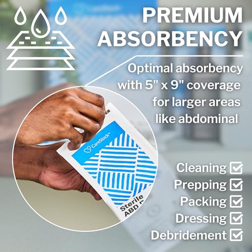 CareStock Abdominal Pads 20 Pack - Sterile Heavy Absorbency 5 x 9 in
