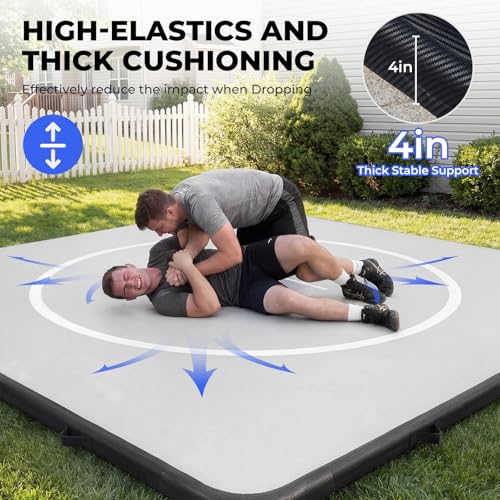 Inflatable Wrestling Mat 8x8 ft - Grey, 4-Inch Thick, Portable for Home & Gym MMA BJJ