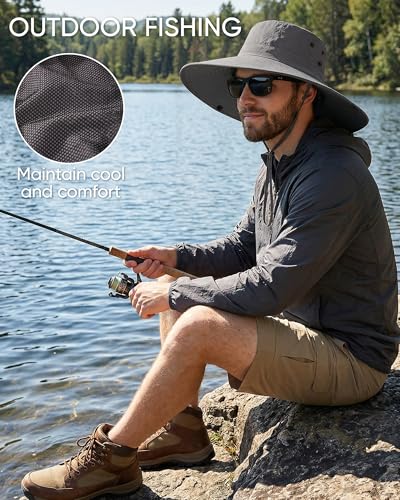 Men's Wide Brim Sun Protection Bucket Hat - Dark Gray
