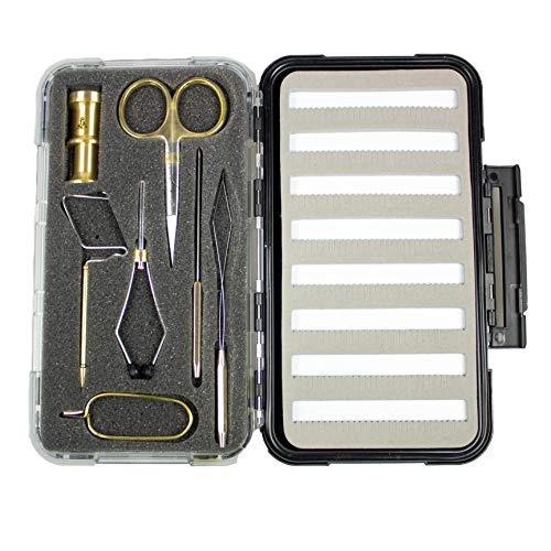 Fly Tying Tools Gift Set with Waterproof Fly Box - 7 Pieces
