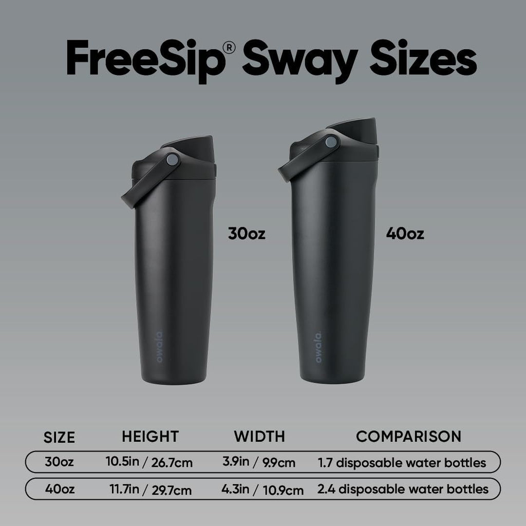 Owala FreeSip Sway - 40-Oz. Stainless Steel Water Bottle - Sleek Black Finish