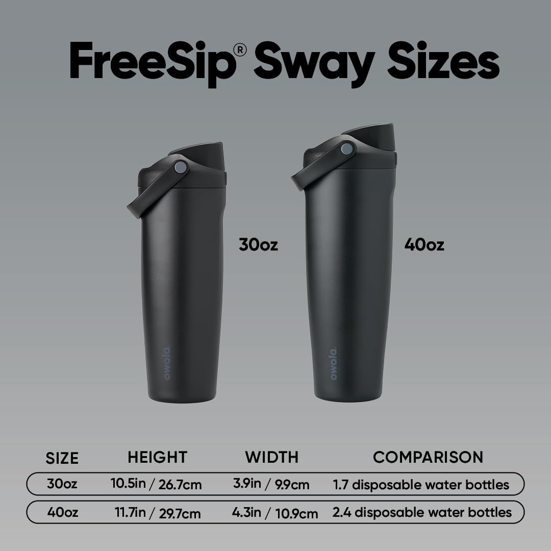 Owala FreeSip Sway - 40-Oz. Stainless Steel Water Bottle - Sleek Black Finish