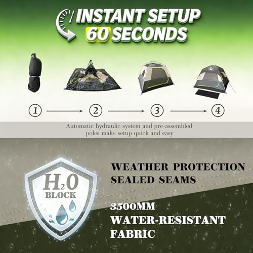 Mimajor 4 Person Instant Pop Up Camping Tent Waterproof Windproof