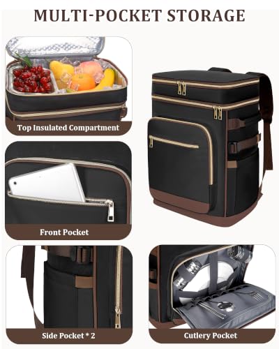Leak Proof Insulated Backpack Cooler 48 Cans Waterproof Black