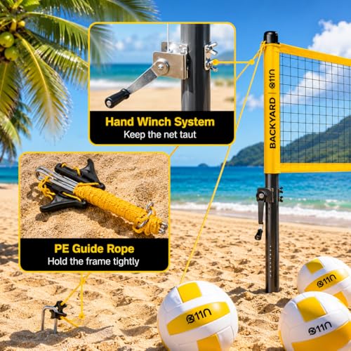 A11N SPORTS Outdoor Volleyball & Badminton Set Yellow - Adjustable Net & Carry Bag