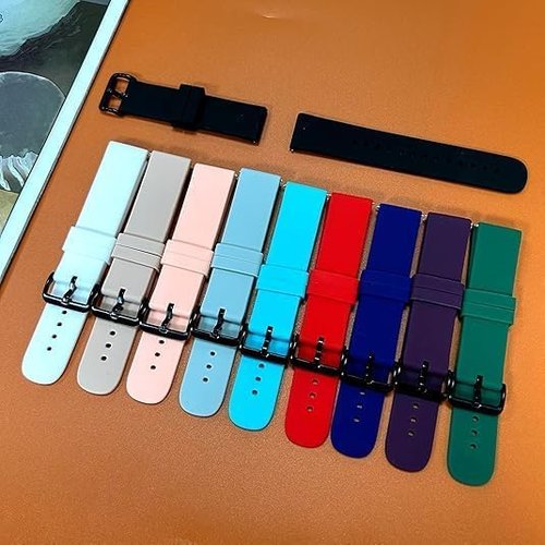 E ECSEM 10PACK Bands Compatible with Amazfit Active 2/Active/GTR Mini/GTS/Bip 3 Replacement Straps 20MM Classic Soft Silicone Flexible Lightweight Breathable Wristbands