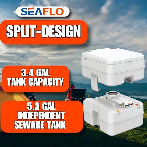 SEAFLO 5.3 Gallon Portable Camping Toilet with Dual Tanks, Level Indicator, & 4-Year Warranty