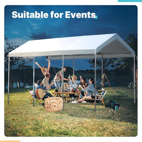 10' x 20' White Waterproof Carport Canopy Cover - Replacement Top with Bungees