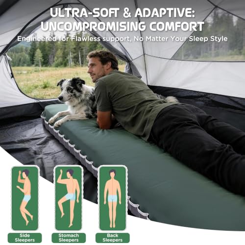 Elegear Camping Mattress with Air Pump, 4-Inch Support, Army Green, Single
