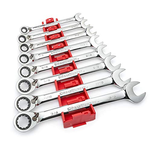8 Pc SAE Reversible Ratcheting Wrench Set with Wrench Rack - Lifetime Warranty