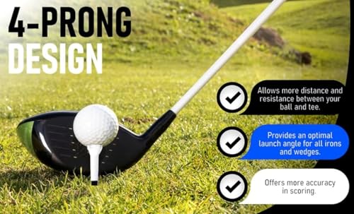 Black Plastic Golf Tees Combo 3 1/4 Inch and 1 1/2 Inch Near Unbreakable 4 Prong with Height Marker