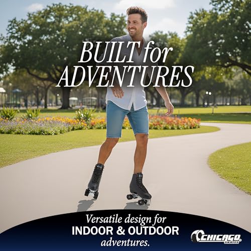 Chicago Quad Roller Skates for Women & Men - Black, Size 14/13, Leather High-Top, Outdoor Indoor Use