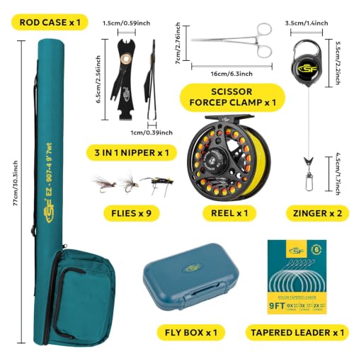 Emerald Green SF 9' 7WT Fly Fishing Rod Combo with Reel & Accessories, Ambidextrous