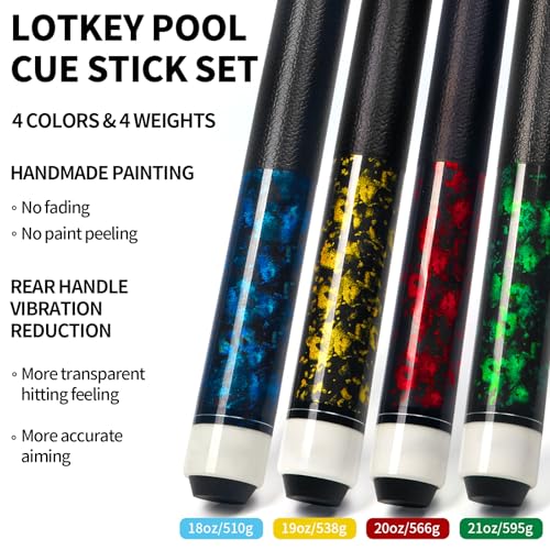 LOTKEY 4-Piece Billiard Cue Set - 58'' Canadian Maple Pool Cues for Beginners