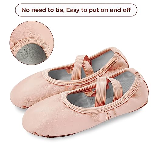 Girls Ballet Shoes for Toddlers No-Tie Pink Leather Dance Slippers - 6 Pair