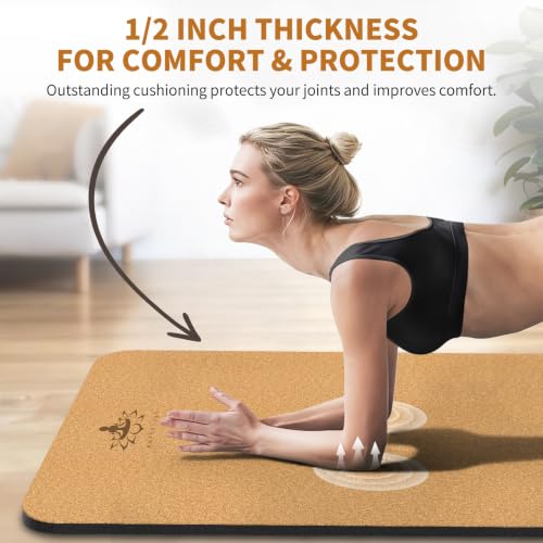 Extra Large 6'x4' Cork Yoga Mat - 1/2 Inch Thick Non-slip Exercise & Pilates Mat