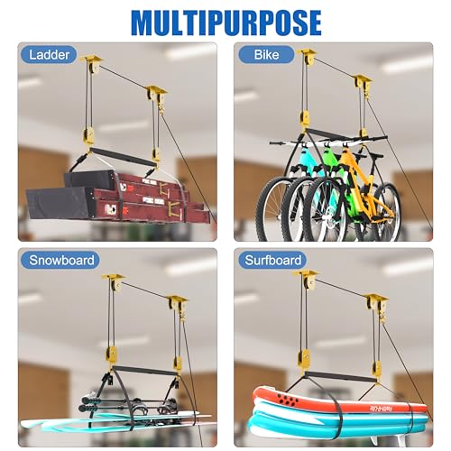 Kayak Pulley System for Garage Ceiling Hoist - 2 Set Self-Locking Canoe Storage