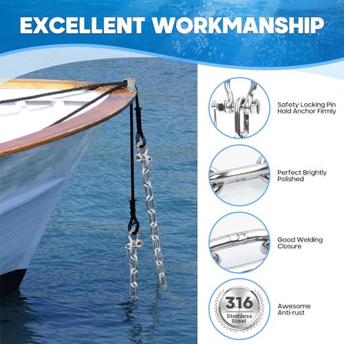 Marine Grade 1/4" or 5/16" Anchor Chain for Boat - 10 Ft. Stainless Steel, Variation of This Listing