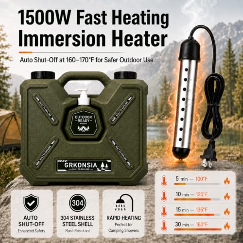 GRKDNSIA Green Portable Camping Shower with Heater, Solar Panel & Water Jug