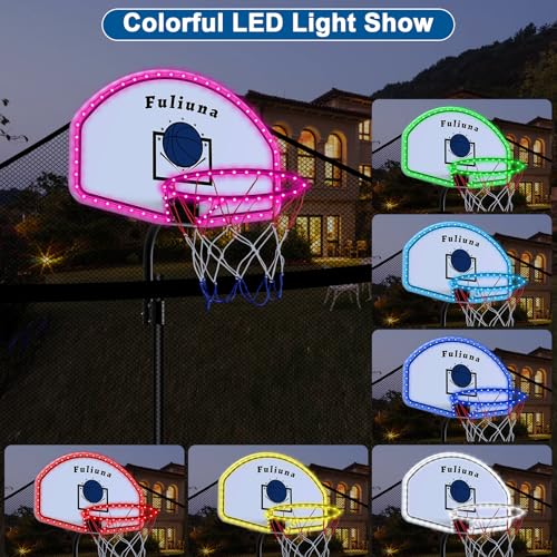 Universal Trampoline Basketball Hoop with Solar LED Lights, Adjustable for 25-32mm Poles