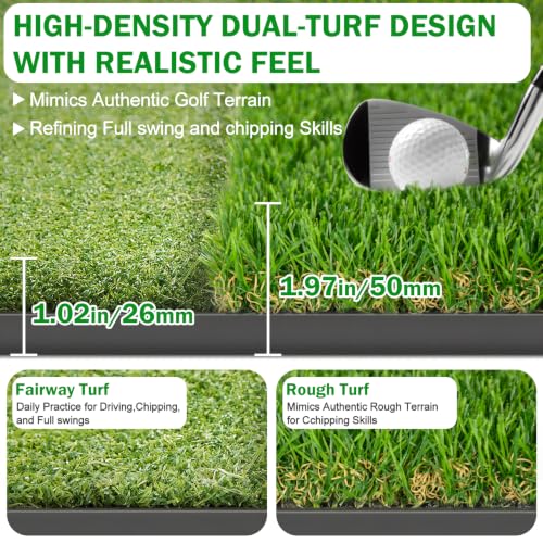 MONOJOY Dark Green 5x4ft Golf Hitting Mat with Dual Turf & Tees