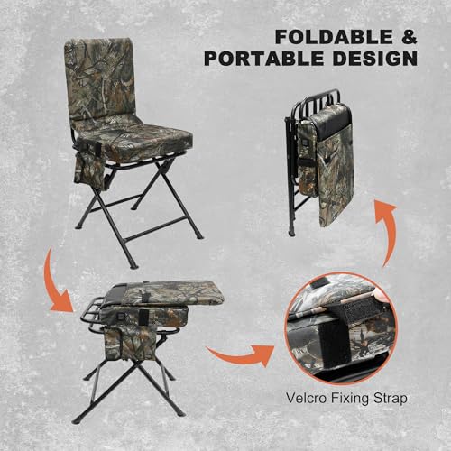MYDAYS Heated 360° Swivel Hunting Blind Chair, Foldable Ground Seat for Hunting & Camping