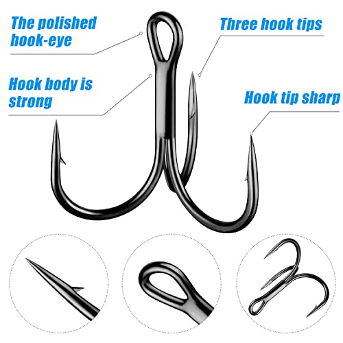 Black 100PCS Shaddock Fishing Short Shank Treble Hooks for Saltwater & Freshwater