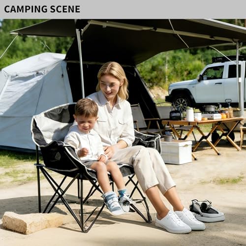 AERGERGER Double Camping Chair for 2 People - Heavy Duty Folding Loveseat with Cup Holders