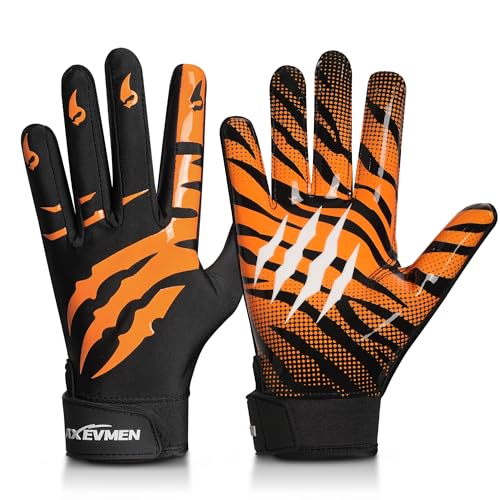 Youth Football Gloves Non-Slip Grip Black-Orange Small AXEVMEN