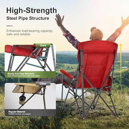 LET'S CAMP Red Oversized Camping Chair 500LBS Heavy Duty Lawn Chair – Single Pack