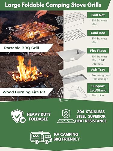Large Portable Fire Pit Grill 20 Inch Stainless Steel Camp Cooking BBQ MT-3 - Variation of THIS listing: Charcoal Grill