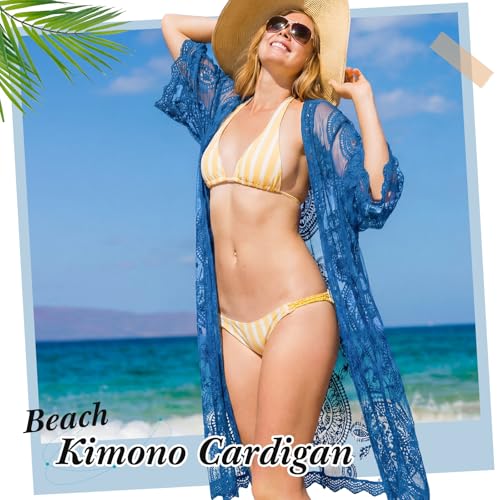 Denim Blue Lace Kimono Cardigan for Women - Stylish & Comfortable