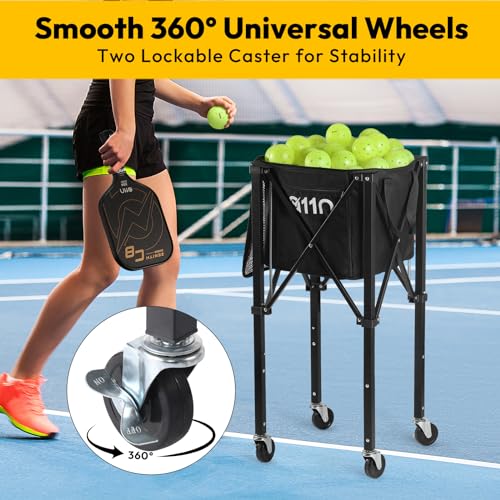A11N Pickleball & Tennis Ball Hopper Cart with Wheels, Large Capacity, Storage Pockets