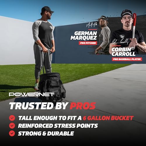 PowerNet Wheeled Baseball Softball Bucket Caddy Cover with Multiple Pockets - All Terrain Organizer for 6-Gallon Buckets