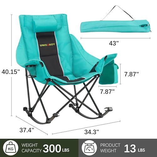 Unisakey Oversized Green Foldable Rocking Camping Chair 300lbs Capacity