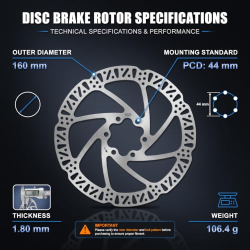 160mm Bike Disc Brake Rotor with 6 Bolts - 1PC, Stainless Steel, Lightweight