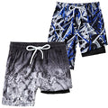 Boys 2-in-1 Swim Trunks Boxer Brief Liner - 14-16 Leaf Pattern, Quick Dry