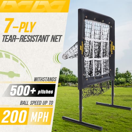 PodiuMax Baseball Pitching Net with Strike Zone - Black, Adjustable Heights, Heavy Duty Solo Trainer for Backyard Practice