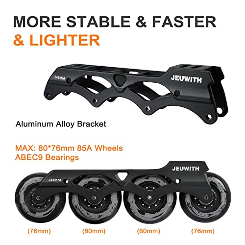 Jeuwith Unisex Inline Skates for Men Women - Black, 29.5cm, Size 10-11 Men / 11-12 Women, Outdoor Fitness Blades