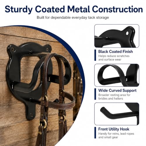 24 Counts Horse Bridle Rack with Hooks & Wall Mount Hardware - Tack Storage
