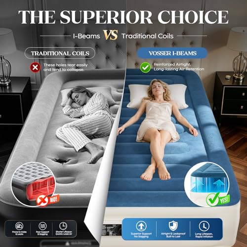 Blue Queen Air Mattress with Built-in Pump - 13 Inch Height, Leakproof, Portable for Home & Camping