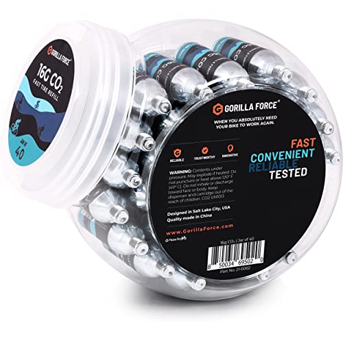 Gorilla Force 16g CO2 Cartridges Pack of 40 for Bicycle Tire Inflation