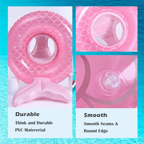 Kids Mermaid Pool Float with Seat and Handle - Pink Inflatable Swim Ring for Toddlers